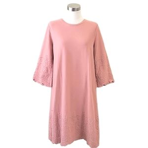 J.Jill dusty Rose eyelet trimmed  shift knit 3/4 sleeves dress women's M petite